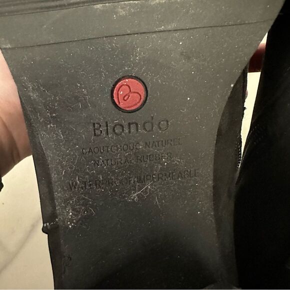 Blondo Black NOA Cognac Nubuck Waterproof Zip Block Heel Ankle Booties Size 8 - Picture 10 of 16